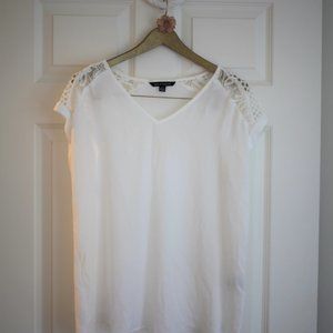 White Short Sleeve Blouse with Lace Detail